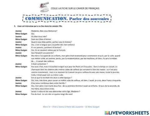 C. Écrite Souvenirs du passé