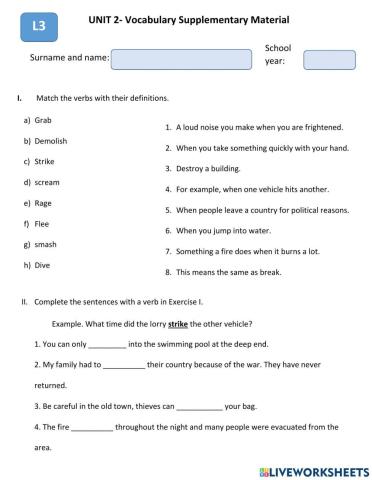 Vocabulary: descriptive verbs andtime periods