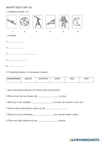 Short test Unit 6A, class 6