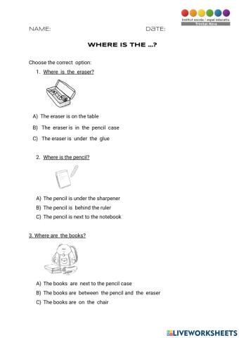 Where is the ...? school objects