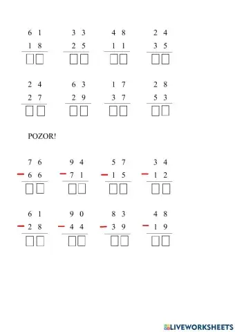 Písemní sčítání a odčítání do 100