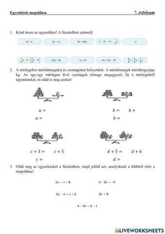 Algebrai kifejezések, egyenletek