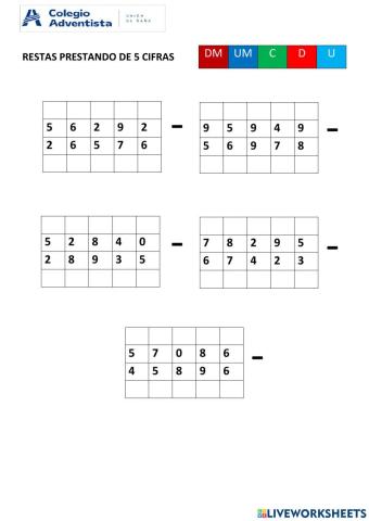 Resta de 5 cifras