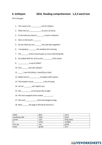 2016 reading comprehension 1,2,3 wordtest 6th grade