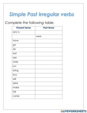 Simple Past of irregular verbs