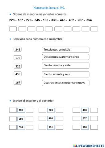Numeración hasta el 499