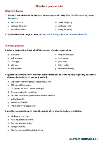 Skladba – podmět a přísudek