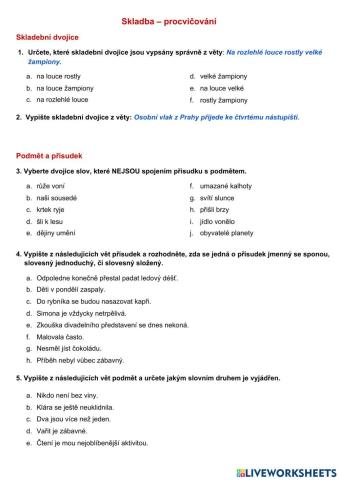 Skladba – podmět a přísudek