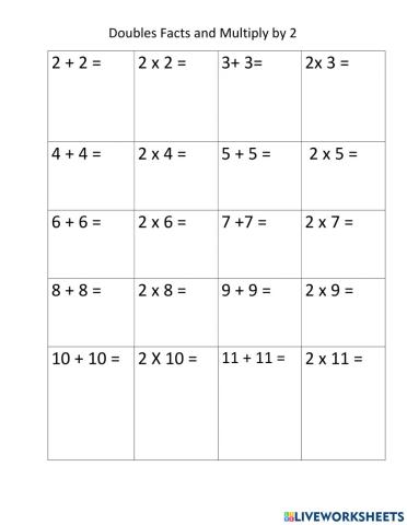 Doubles - Multiply by 2 Worksheet