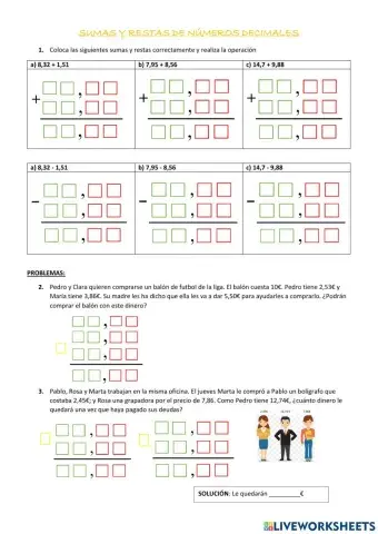 Sumas y restas números decimales