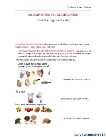 Los alimentos y su clasificación