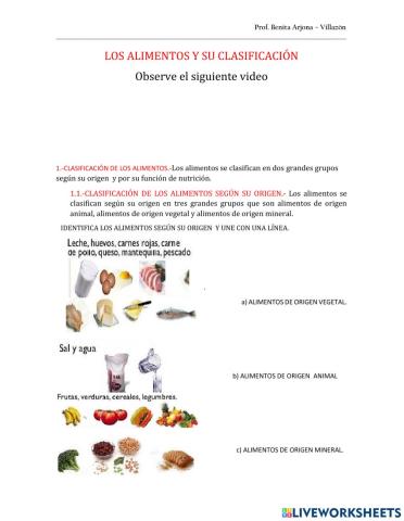 Los alimentos y su clasificación