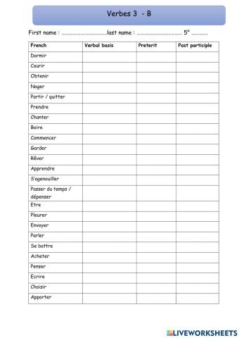 5° verbes 3 - B