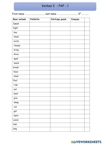 5° verbes 3 - PAP-2