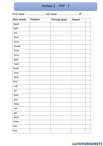 5° verbes 3 - PAP-2
