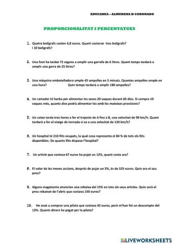 Proporcionalitat percentatges