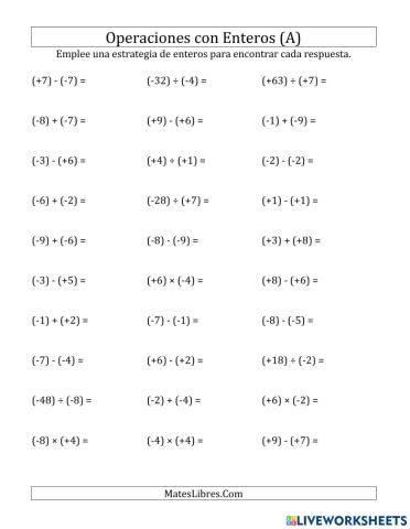 Operaciones números enteros