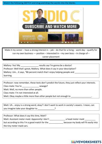 Career placement test vocabulary