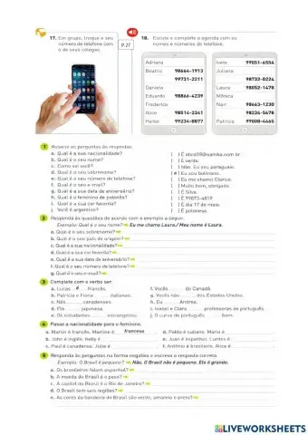 Pron pessoal - artigos - áudio com números - nacionalidade - samba: p. 27 - 30 - 31