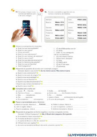 Pron pessoal - artigos - áudio com números - nacionalidade - samba: p. 27 - 30 - 31