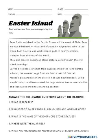 Easter Island Reading Comprehension