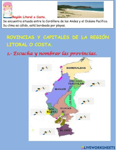 Provincias y capitales de la costa