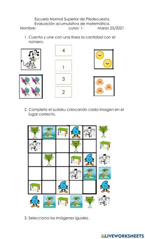 Evaluación acumulativa Matemática primer periodo.
