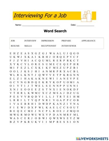 Interviewing for a Job Wordsearch