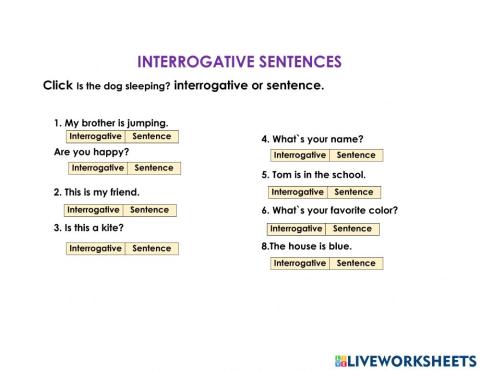 Interrogative sentences for first grade