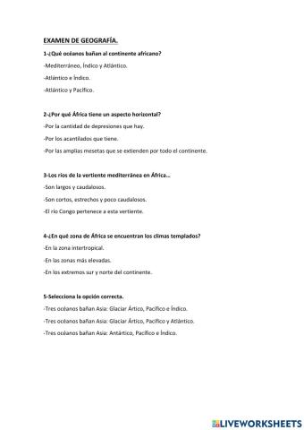 Examen geografía 1ºeso