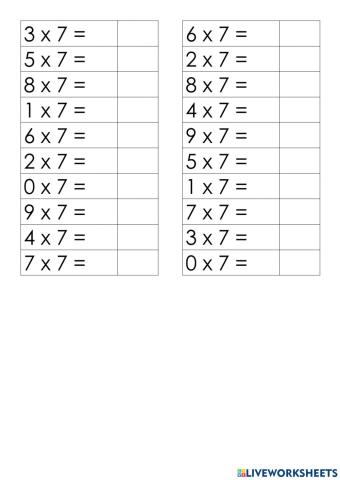 Таблица умножения на 7