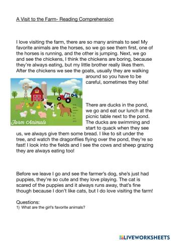 A Visit to the Farm- Reading Comprehension