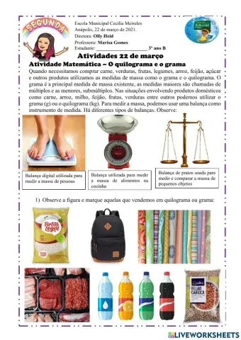 Atividade Matemática dia 22 de março
