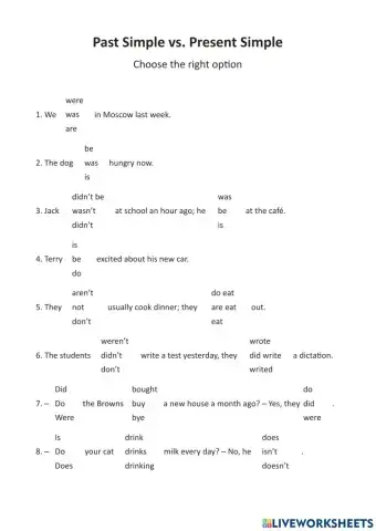 Present Simple vs. Past Simple test