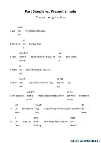 Present Simple vs. Past Simple test