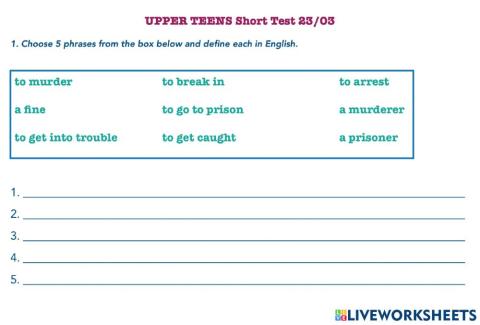 UPPER TEENS Short Test 23-03