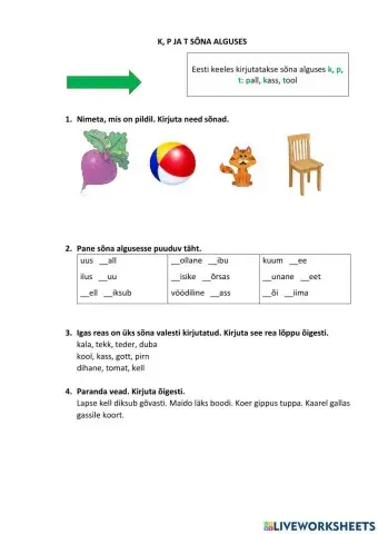 K, P ja T sõna alguses.