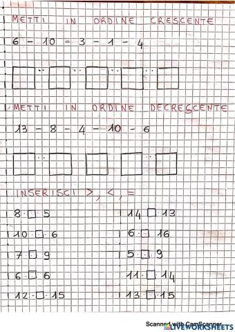 Confronta i numeri da o a 16