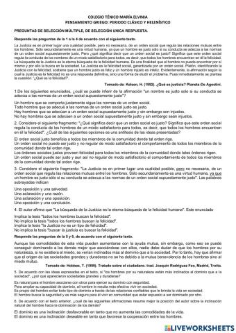 Evaluación pensamiento griego