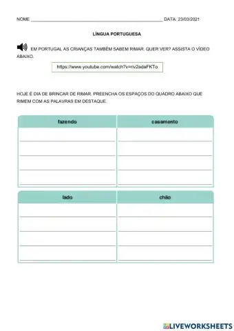 Língua portuguesa e matemática