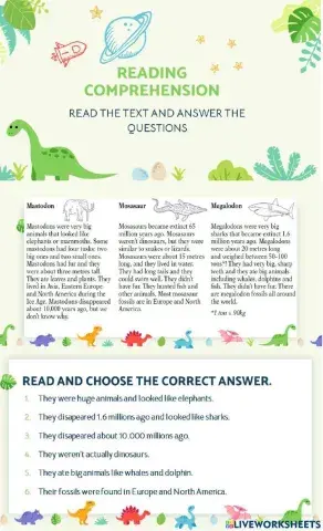Dinosaurs reading comprehension