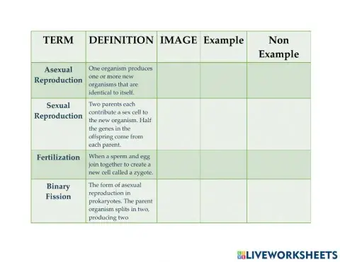 Asexual and Sexual Reproduction Vocabulary