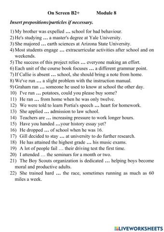On Screen B2+ Module 8 Prepositions