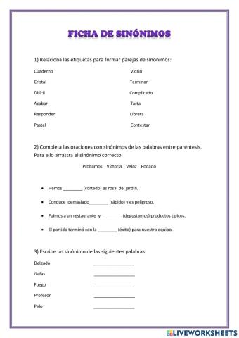 Ficha de sinónimos