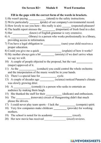 On Screen B2+ Module 8 Word Formation