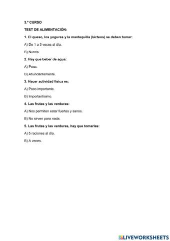 Alimentación sana. Pirámide alimenticia para 3.º.