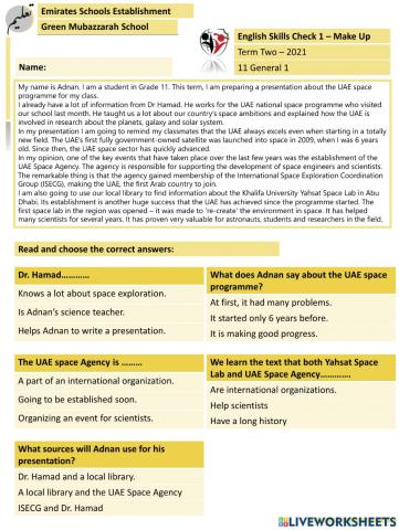 Skills Check 1- Reading  - Make Up