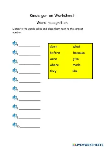 Kindergarten Word Recognition