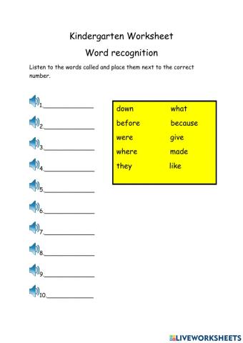 Kindergarten Word Recognition