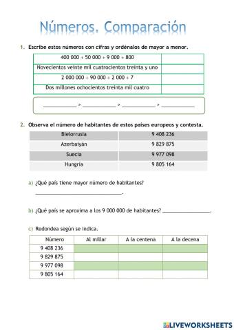 Números. comparación. Redondeo
